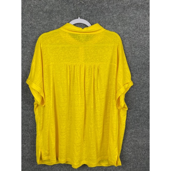Chico's Linen Button Up Shirt Womens 4 XXL Yellow Excellent Short Sleeve Blouse - Picture 5 of 7